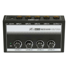 (AU Plug, One size) MH400 Ultra Low-Noise 4-Channel Line Mixer Mini Audio Mixer with 1/4-inch TS Inputs & Output Volume Control for Guitars Bass Keyboards