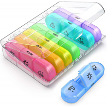 AUVON YZ Weekly Pill Box, draagbare pillendoos voor 3 pillen per dag, 7 dagen lang, met grote aparte compartimenten voor het bewaren van medicijnen