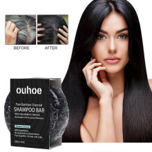 (3 Box) 60g OUHOE Charcoal Shampoo Bar Handmade Cleanser for Shine & Scalp Clarity