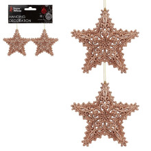 Rose Gold Glitter Christmas Tree Decoration 2 Pack Stars