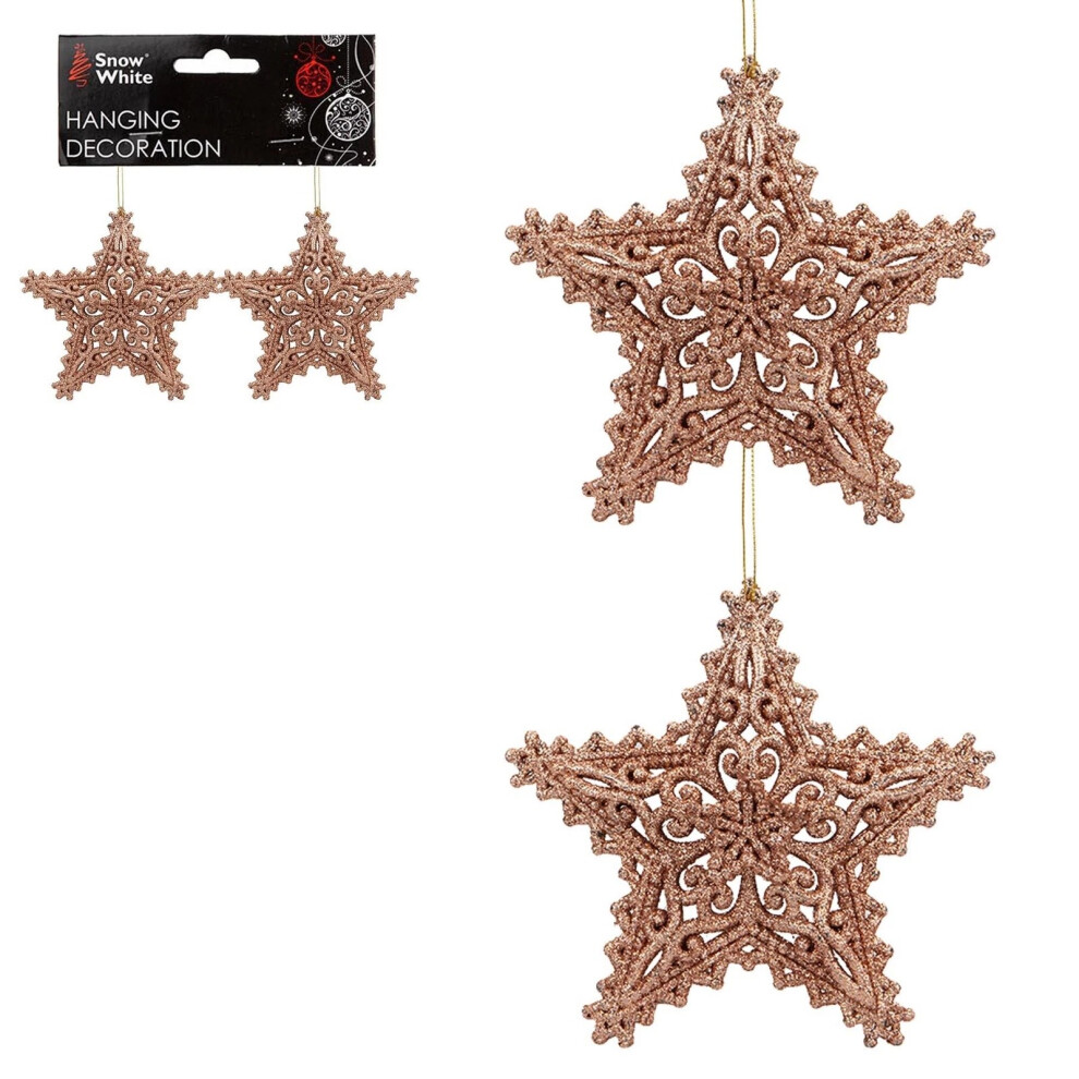 Rose Glitter Christmas Tree Decoration 2 Pack Stars Gold
