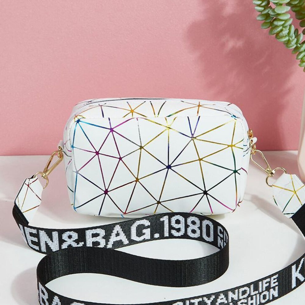 (cool white, 18*7*11cm) Yogodlns Fashion Laser Shoulder Messenger Bag Female Small Square Bag PU Leather Crossbody Bag Trendy New Mini Satchel Bag