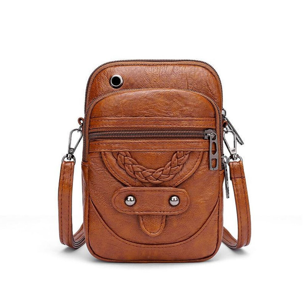 (brown, 13*6*19cm) Yogodlns Vintage Soft Leather Crossbody Bags Rivet PU Women Messenger Shoulder Bag Small Female Handbags Phone Purses Black and Brown