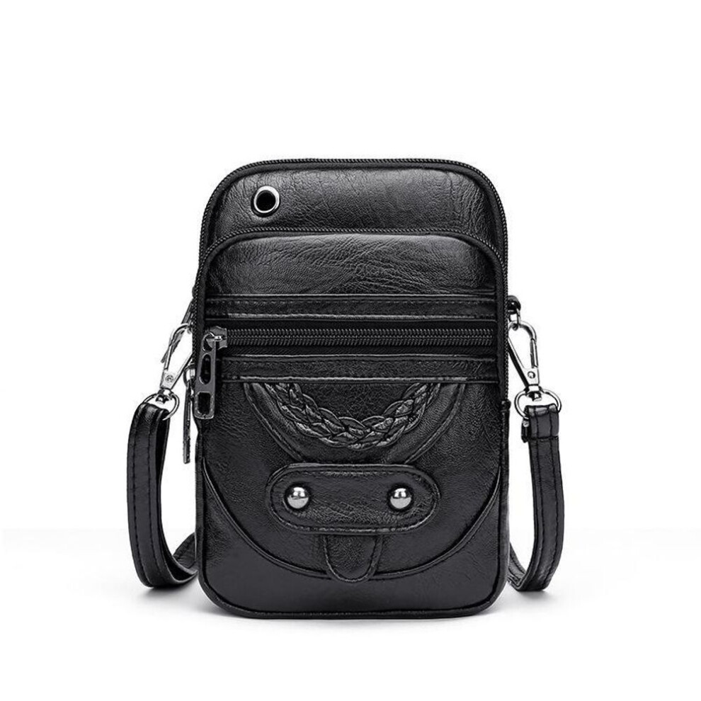(black, 13*6*19cm) Yogodlns Vintage Soft Leather Crossbody Bags Rivet PU Women Messenger Shoulder Bag Small Female Handbags Phone Purses Black and Brown