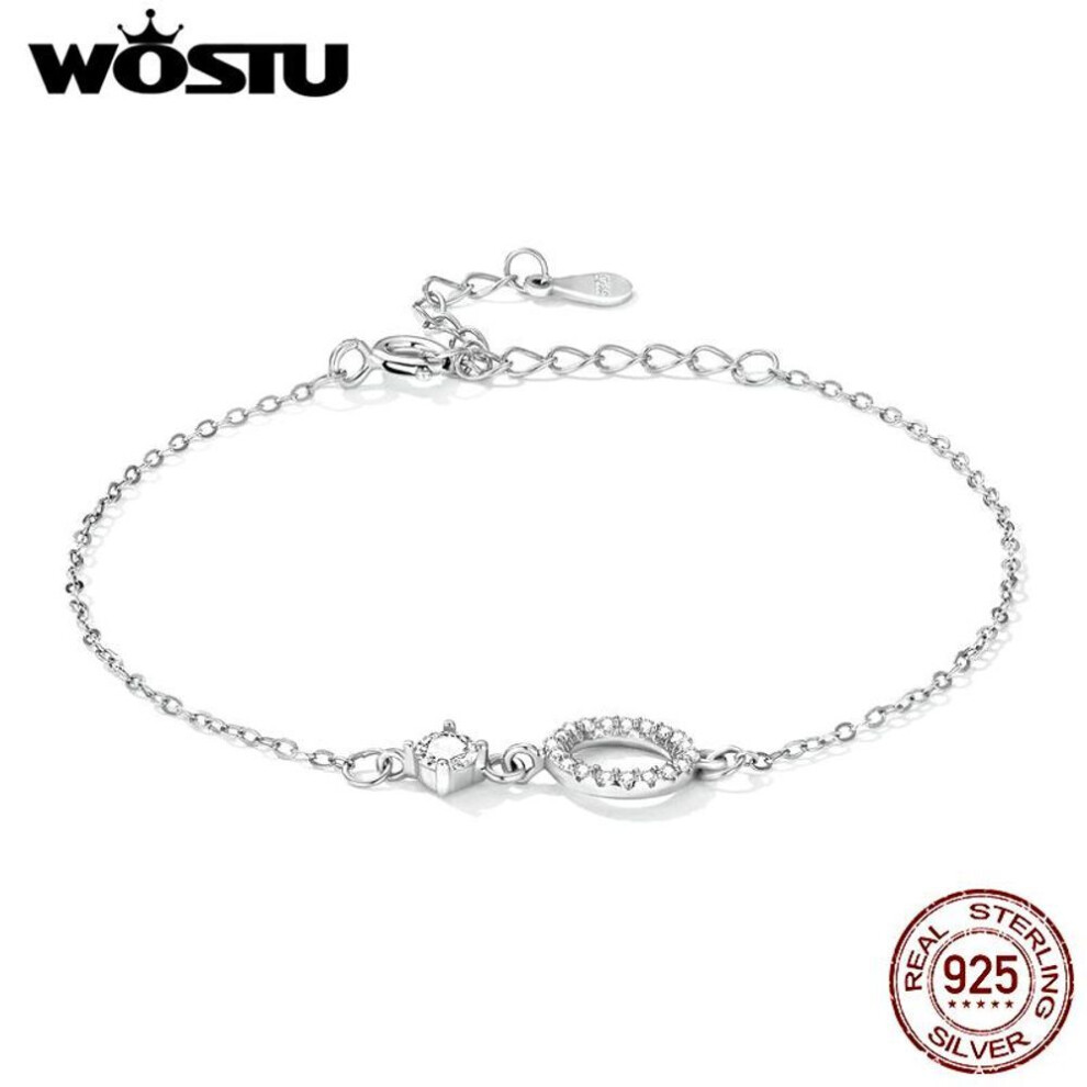 (silver) WOSTU Authentic 925 Sterling Silver Simple Ring Bracelet for Women Simple Basic Bracelet for Female Fine Jewelry Wedding Gift
