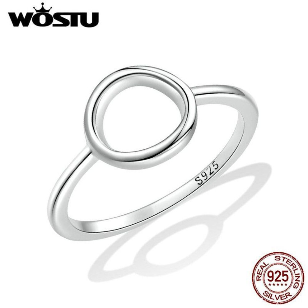 (7) WOSTU 925 Sterling Sliver Simple Circle Rings Finger For Female Original Fine Jewelry