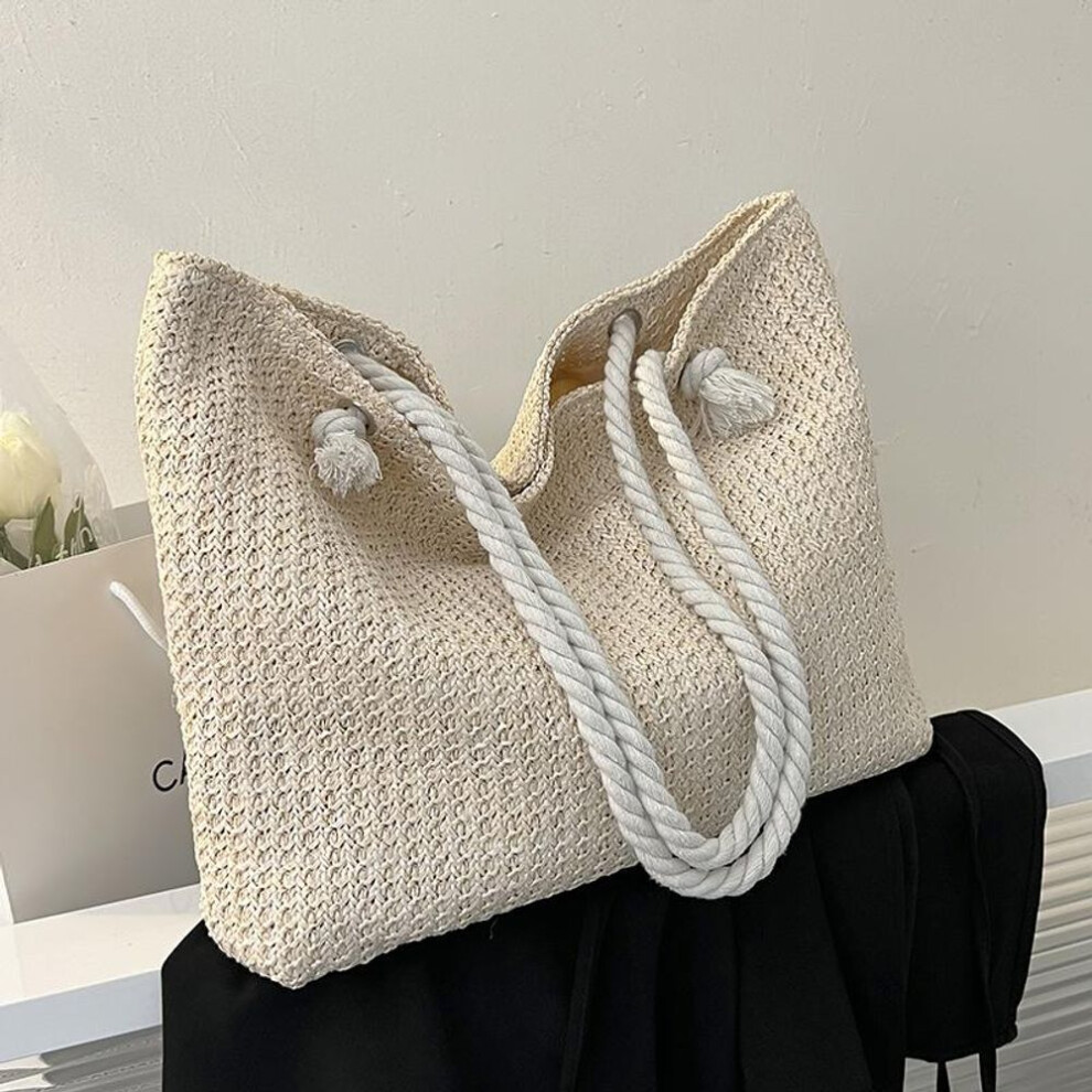 (beige, 45x9x30cm) Yogodlns Summer Handmade Woven Women&apos;s Shoulder Bags Boho Straw Weaving Fashion Underarm Bag Large Capacity Ladies Vacation Handbags