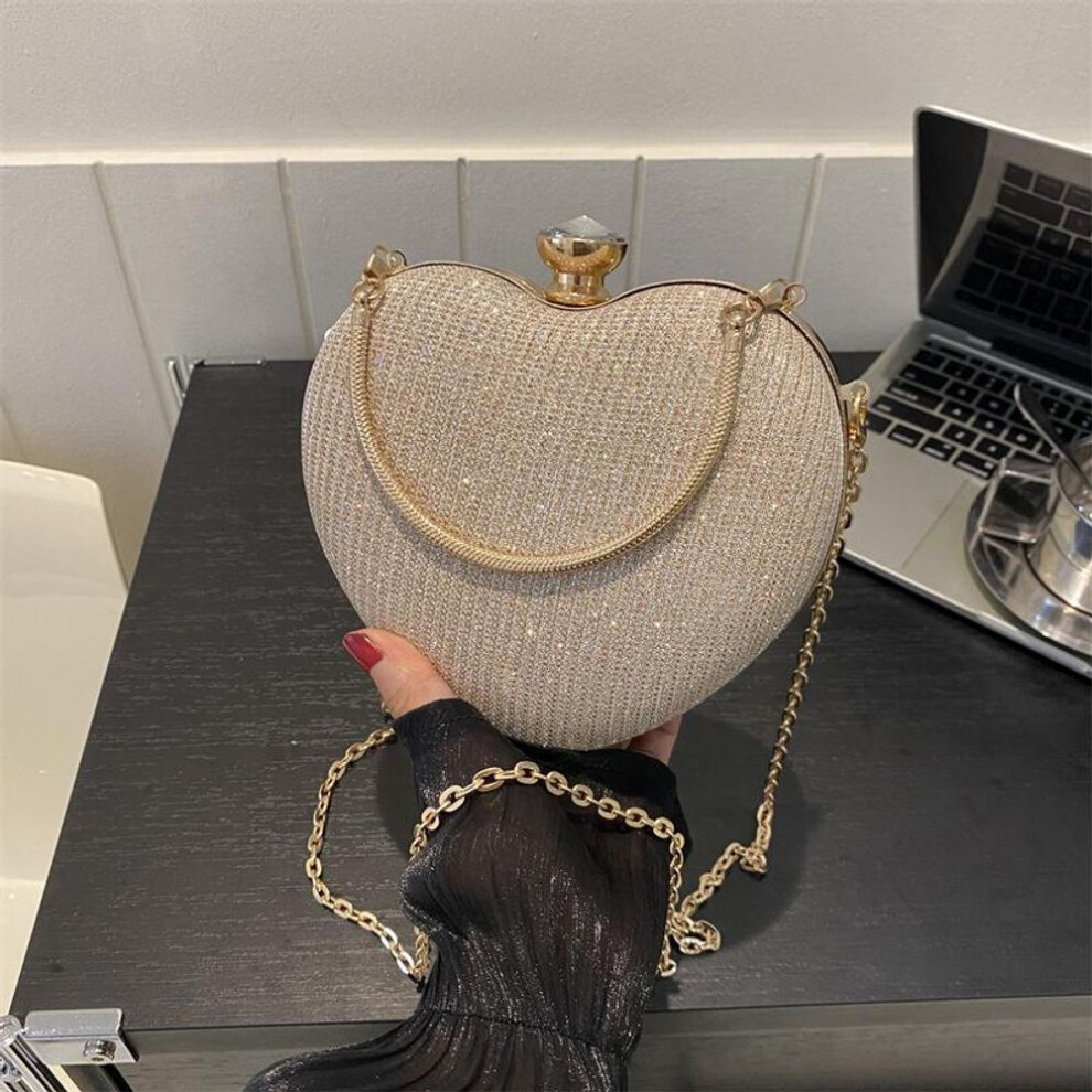 (gold, 16x4.5x15cm) Yogodlns Evening Clutch Bag Women Bag Shiny Handbag Heart Shape Clutches Bag Fashion Chain Shoulder Crossbody Bag Luxury Lady Purse