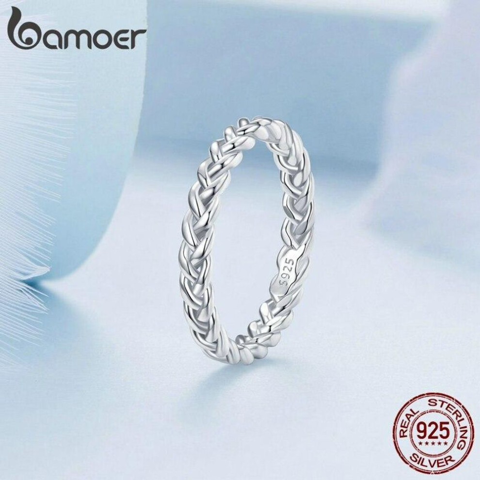 (8) BAMOER 925 Sterling Silver Braided Texture Twisted Eternity Band Plait Finger Rings Fine Jewelry Gift for Women