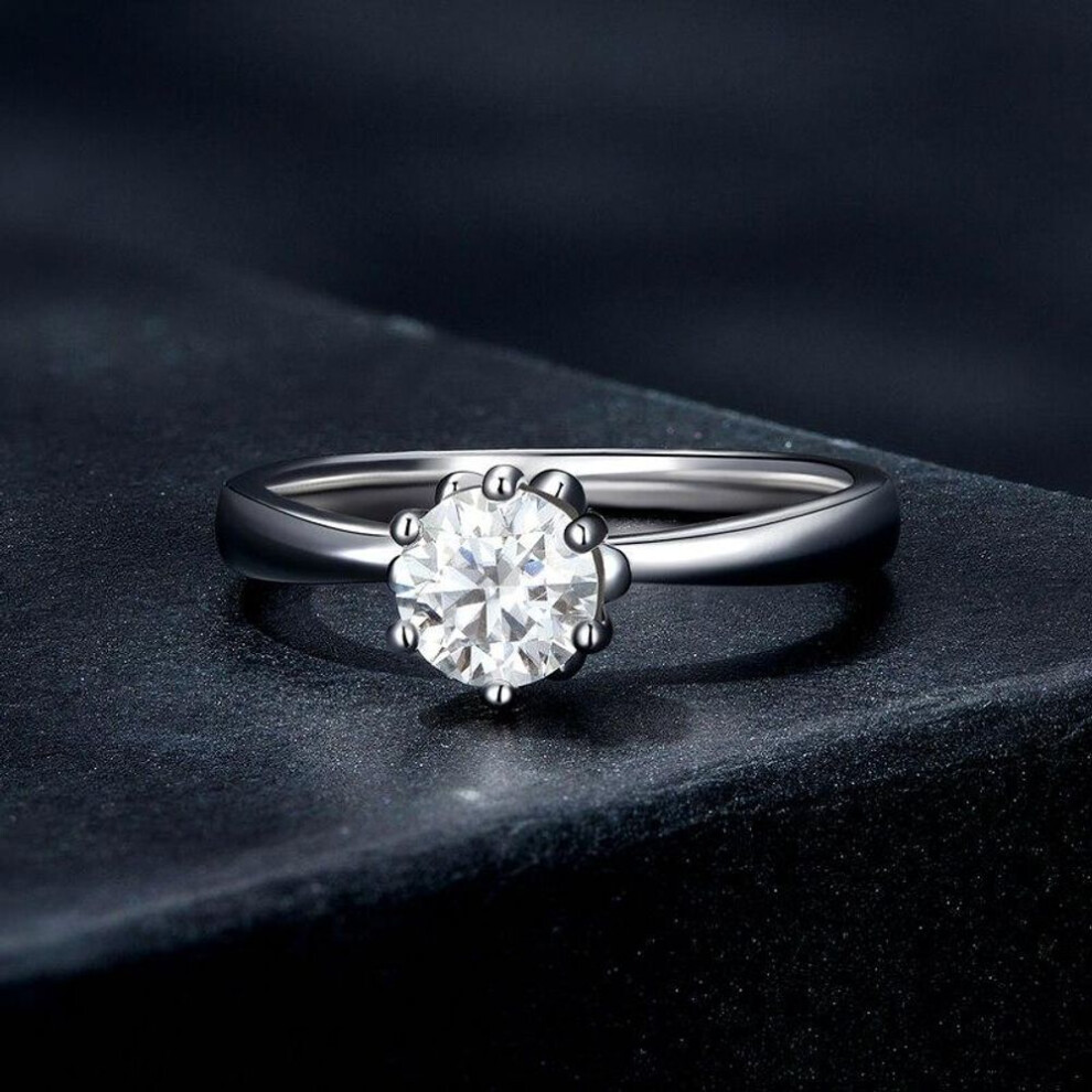 (8) BAMOER 0.8CT Round Moissanite 14K Gold Plated Ring for Women D Color VVS1 EX Lab Diamond Engagement 925 Sterling Silver Ring