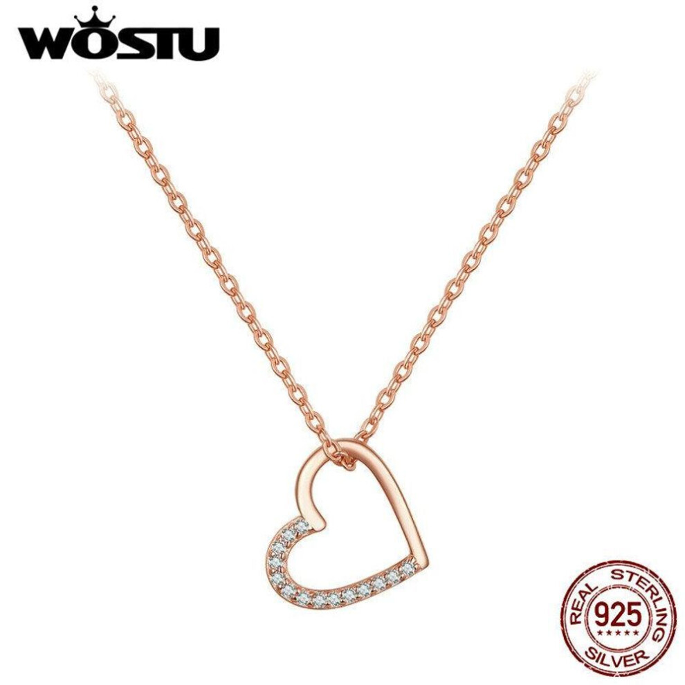 (rose gold) WOSTU Real 925 Sterling Silver The Shape Of Love Heart Necklace Mean Love Forever For Women