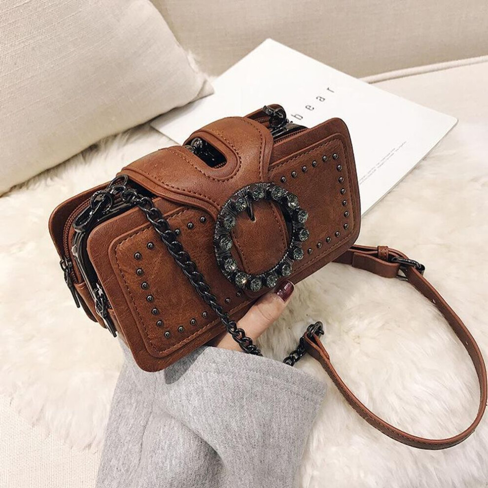(brown, 21x6x10cm) Yogodlns Vintage Shoulder Bag for Women PU Leather Armpit Bag Fashion Rhinestone Buckle Crossbody Bag Punk Designer Top-handle Bags