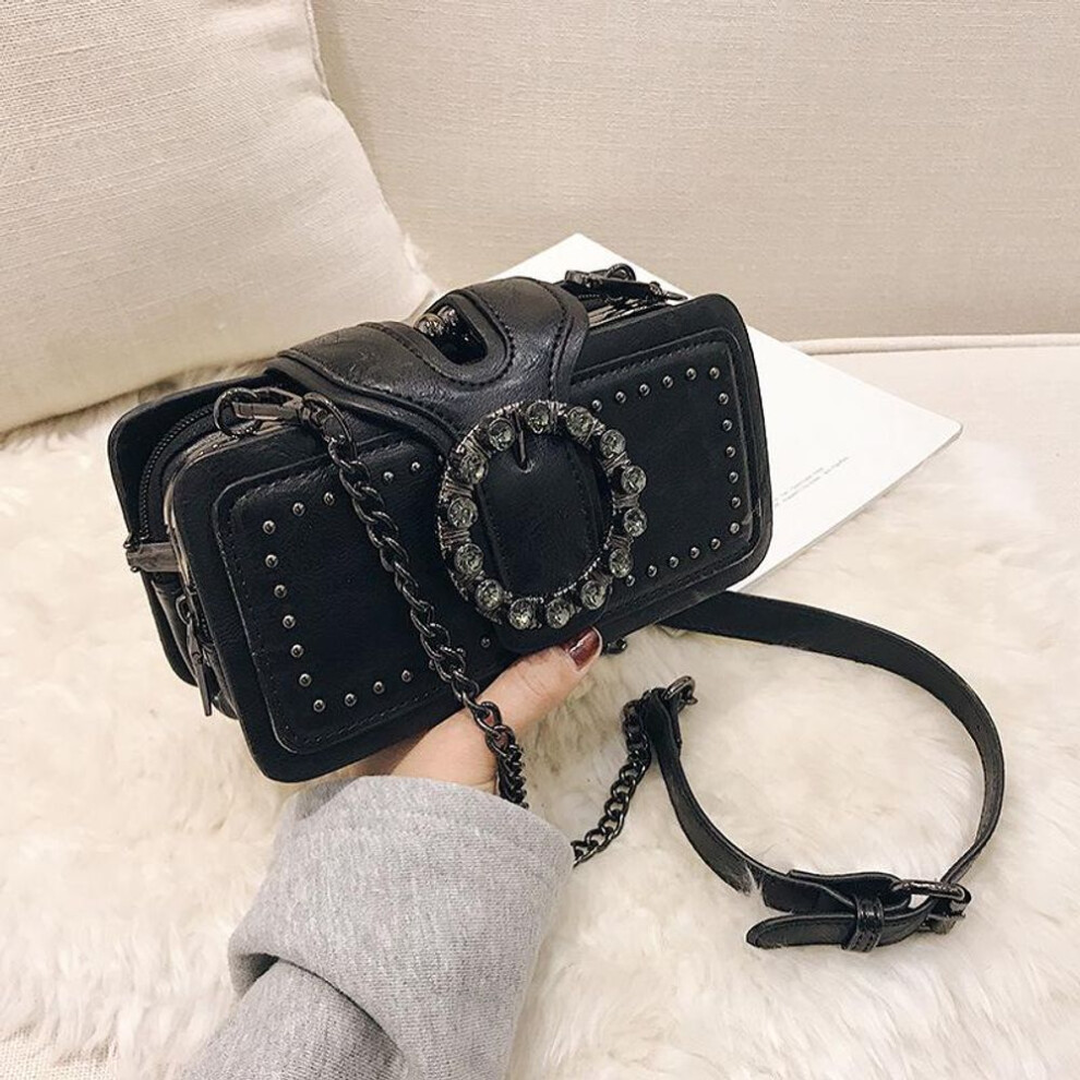 (black, 21x6x10cm) Yogodlns Vintage Shoulder Bag for Women PU Leather Armpit Bag Fashion Rhinestone Buckle Crossbody Bag Punk Designer Top-handle Bags