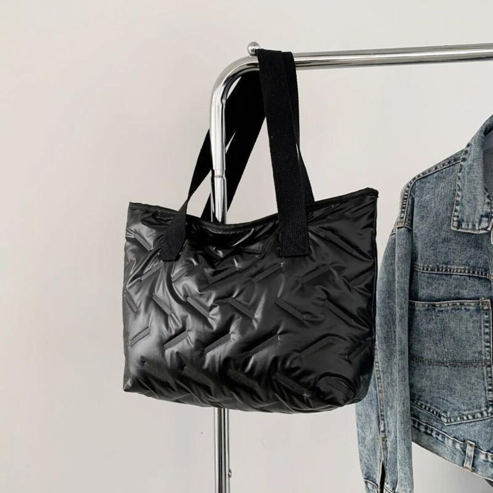 (black, 32x11x28cm) Yogodlns Fashion Large Capacity Tote Winter Shoulder Bag Down Quilted Cotton Crossbody Satchels Designer Handbags for Shopper Travel