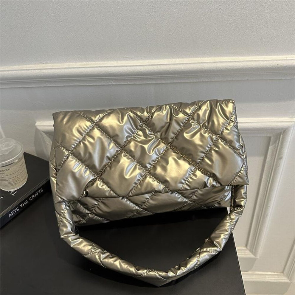 (gold, 36.5x10x24cm) Yogodlns Women Space Cotton Designer Shoulder Bag Winter Down Padded Quilted Large Capacity Handbag Shopper Tote Bag