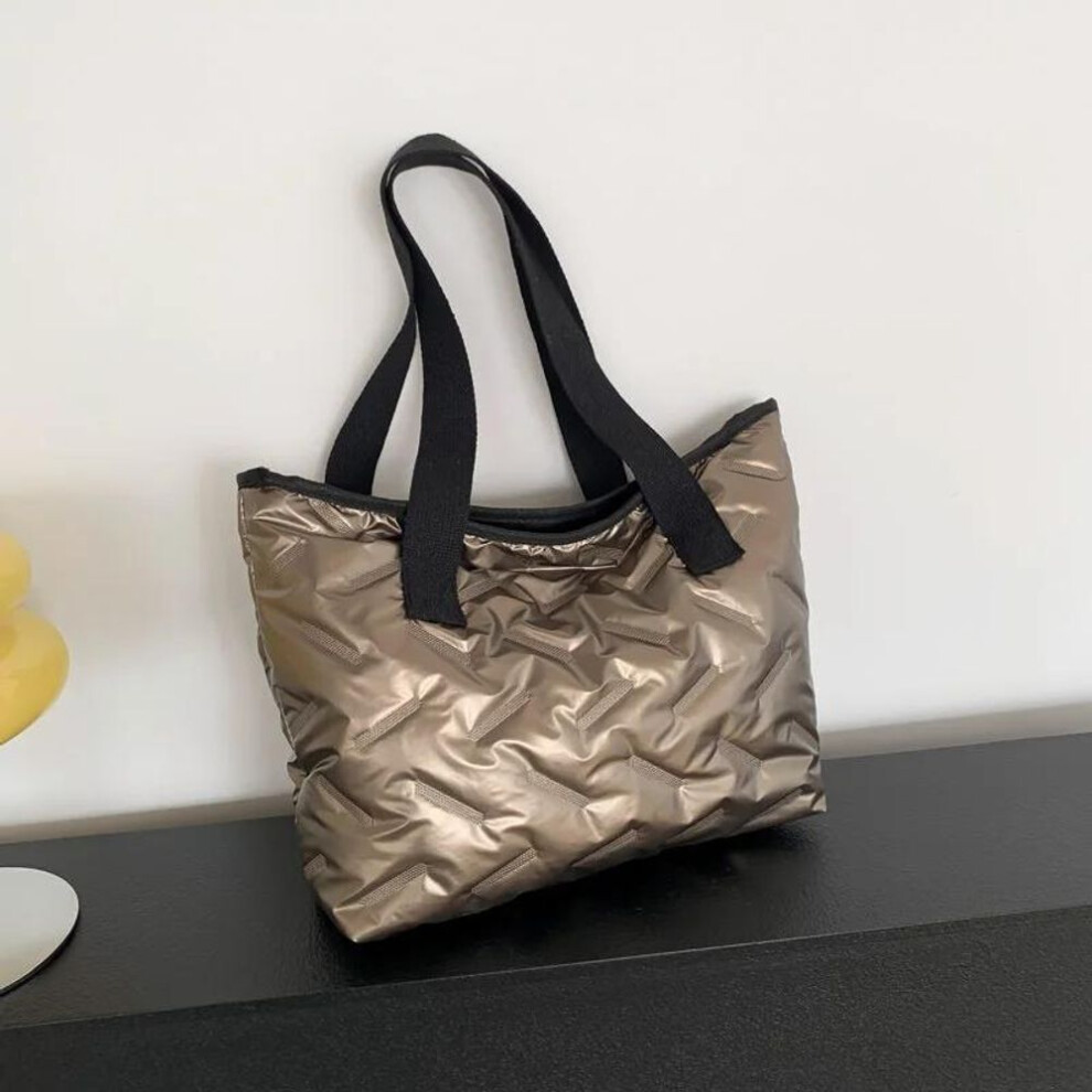 (gold, 32x11x28cm) Yogodlns Fashion Large Capacity Tote Winter Shoulder Bag Down Quilted Cotton Crossbody Satchels Designer Handbags for Shopper Travel
