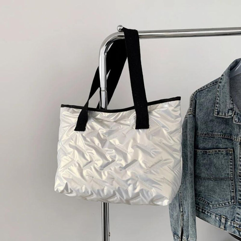 (white, 32x11x28cm) Yogodlns Fashion Large Capacity Tote Winter Shoulder Bag Down Quilted Cotton Crossbody Satchels Designer Handbags for Shopper Travel