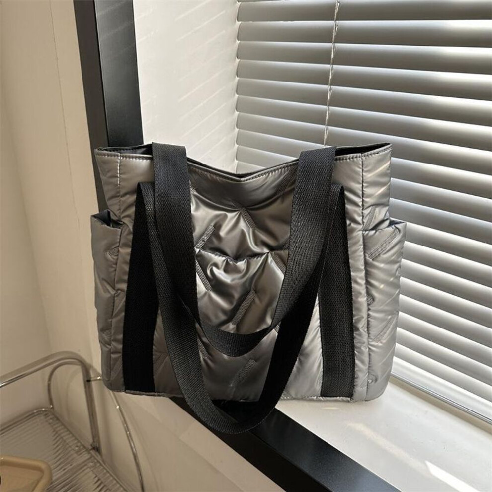 (silver, 36x10.5x29.5cm) Yogodlns Casual Tote Bag for Women Space Cotton Shoulder Bag Large Capacity Ladies Puffy Handbags Quilted Work Commute Shopping Bag