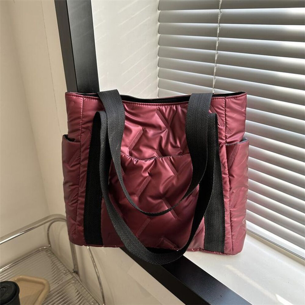 (red, 36x10.5x29.5cm) Yogodlns Casual Tote Bag for Women Space Cotton Shoulder Bag Large Capacity Ladies Puffy Handbags Quilted Work Commute Shopping Bag