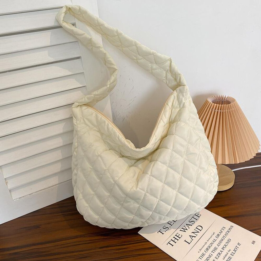 (white, 38x9x34cm) Yogodlns Winter Down Embroidery Thread Shoulder Bag Fashion Padded Dumpling Large Capacity Crossbody Bag