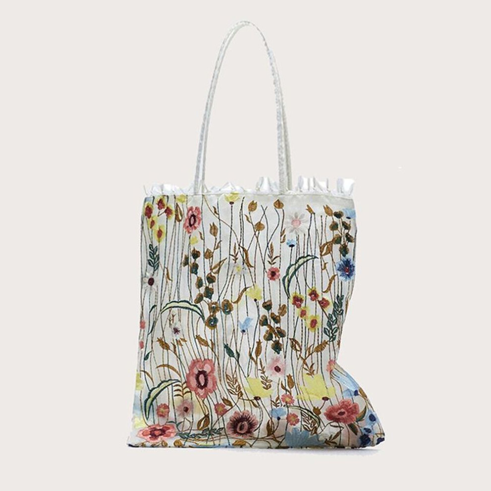 (multicolor, B) Yogodlns Fashion Lace Design Shoulder Bag Women&apos;s Large Capacity Handbags Purse Female Casual Travel Embroidered Floral Shopper Tote
