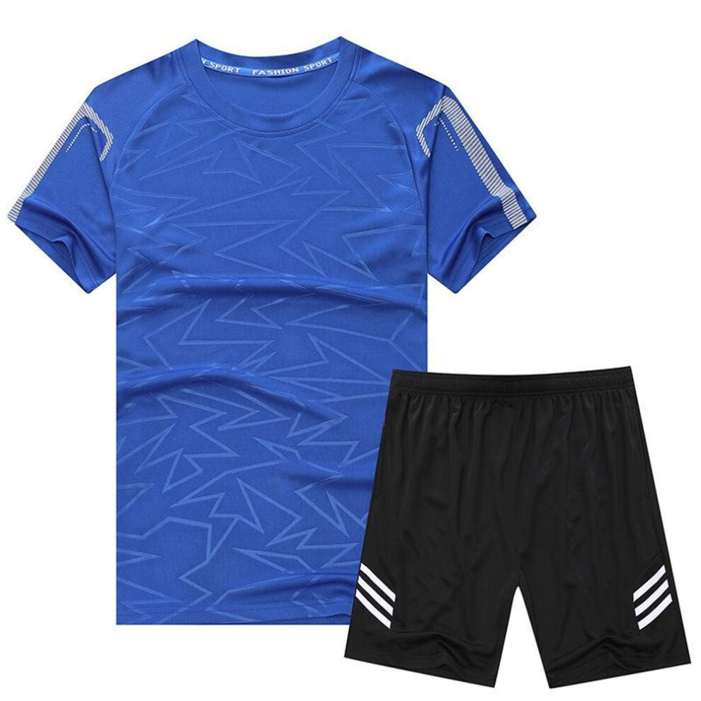 (cerulean blue, L) Sportswear Suit Men&apos;s Summer Thin Fitness Running Football Team Uniform Training Quick-drying Clothes Two-piece Set