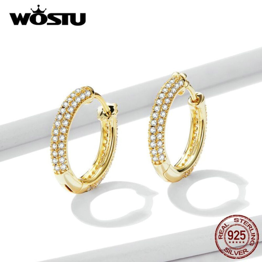 (gold) WOSTU Ear Hoops 925 Sterling Silver Luxury Hoop Earrings for Women Wedding Engagement Jewelry Gifts