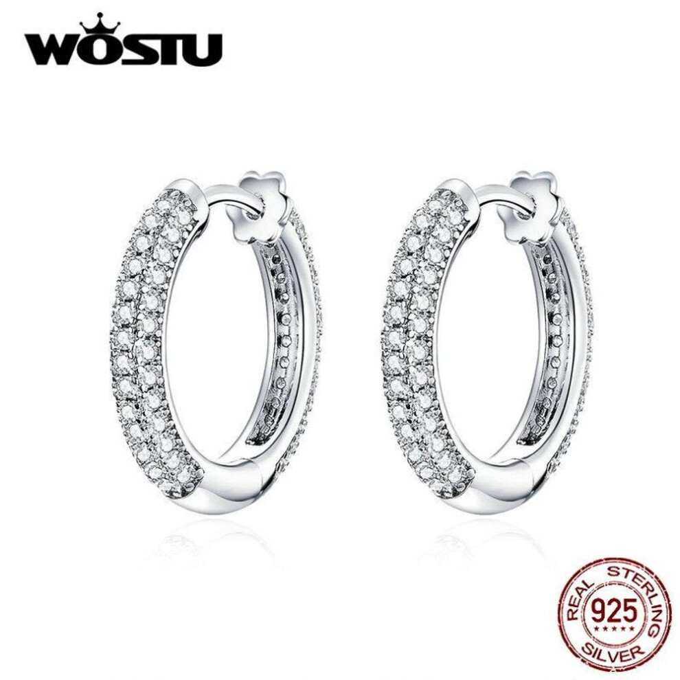 (silver) WOSTU Ear Hoops 925 Sterling Silver Luxury Hoop Earrings for Women Wedding Engagement Jewelry Gifts