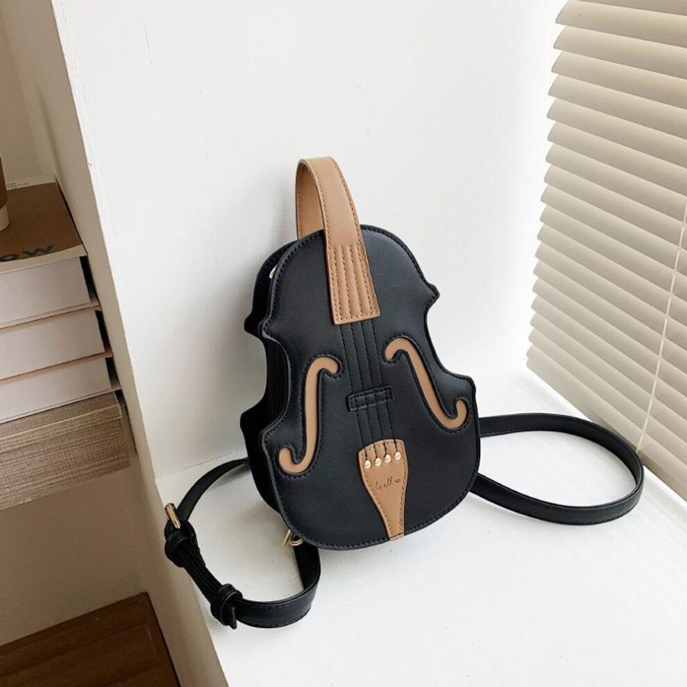 (black, 16x6.5x22cm) Yogodlns Creative Violin Female Crossbody Bag PU Leather Small Backpacks for Women Luxury Design Thread Ladies Fashion Shoulder Bag