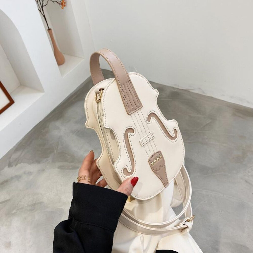 (white, 16x6.5x22cm) Yogodlns Creative Violin Female Crossbody Bag PU Leather Small Backpacks for Women Luxury Design Thread Ladies Fashion Shoulder Bag