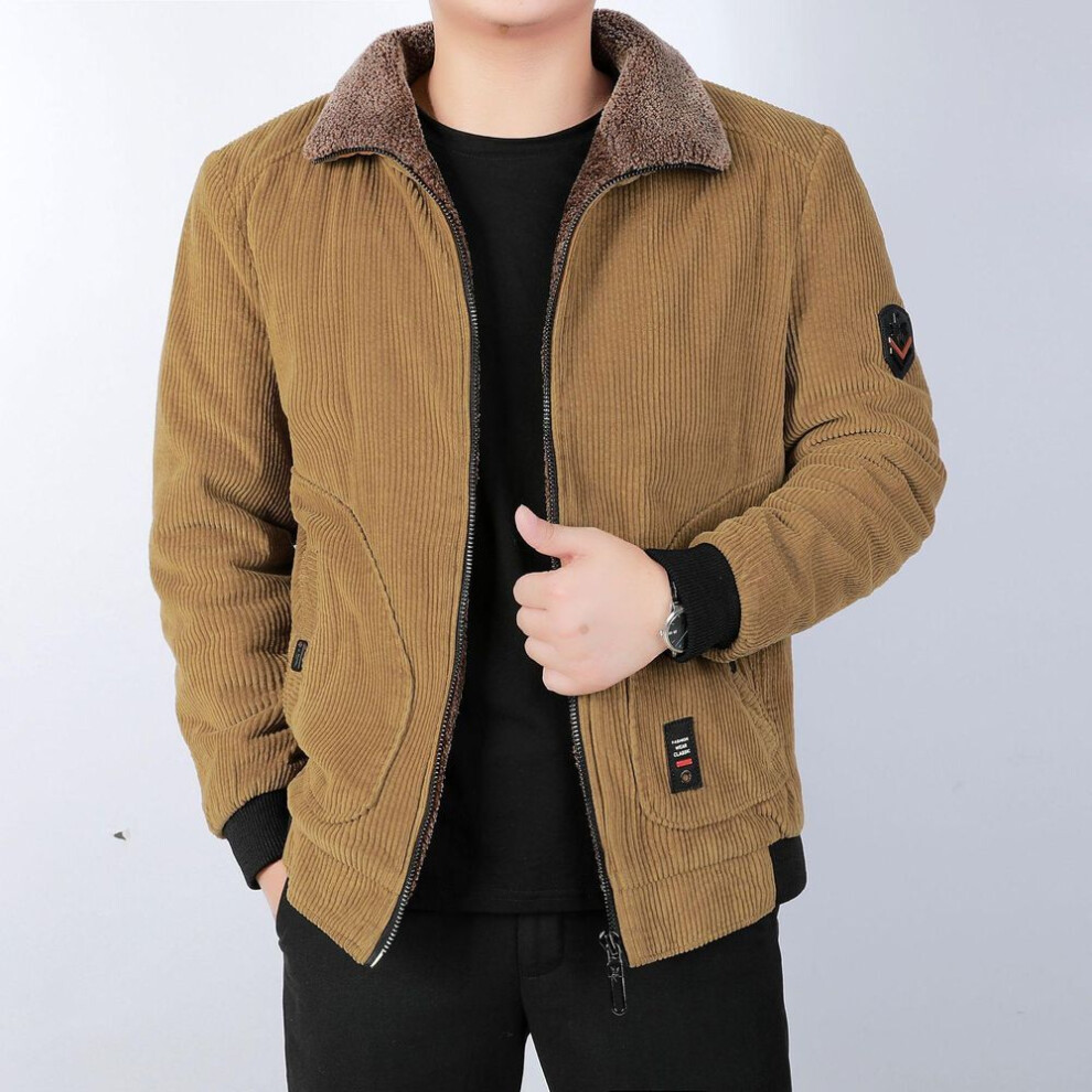(yellow, XXL) Corduroy Cotton Padded Jacket Loose Large Cotton Padded Jacket Middle-aged and Elderly Leisure Warm Cotton Padded Jacket