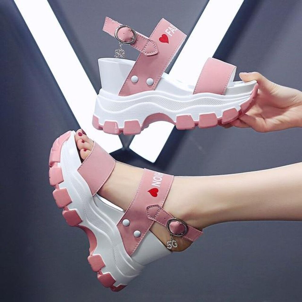 (pink, 34) Platform Sandals Women Summer Chunky High Heels Female Wedges Shoes for Women Fish Toe Red Sandalia Feminina