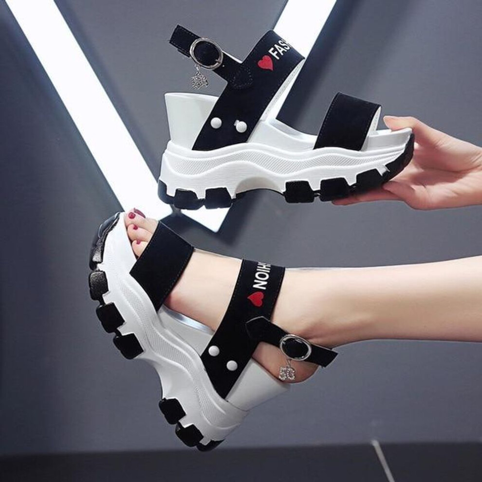 (black, 40) Platform Sandals Women Summer Chunky High Heels Female Wedges Shoes for Women Fish Toe Red Sandalia Feminina