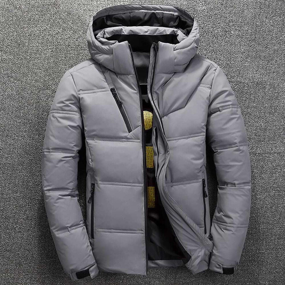 (gray, 2XL) Winter Jacket Mens Quality Thermal Thick Coat Snow Red Black Parka Male Warm Outwear Fashion - White Duck Down Jacket Men
