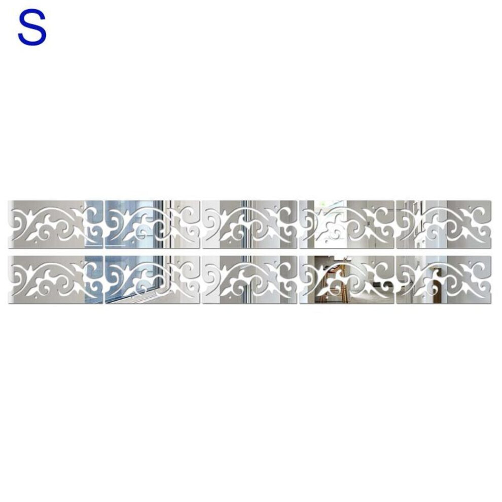 (Silver S) 10Pcs 3D Mirror Art Kick Line Wall Sticker Acrylic Decal Home Room Decor