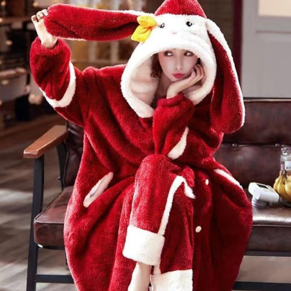 (red, XL) Winter Flannel Pajamas Set For Women Animal Thick Warm Cute Long Sleeves Sleepwear Loose Pyjamas Suit Homewear Clothes