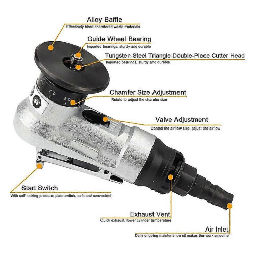 (As show, One size) Mini Pneumatic Chamfering Tool with Replace Blades Inserts and Bearings, 45 Degree Air Chamfer Debu 1