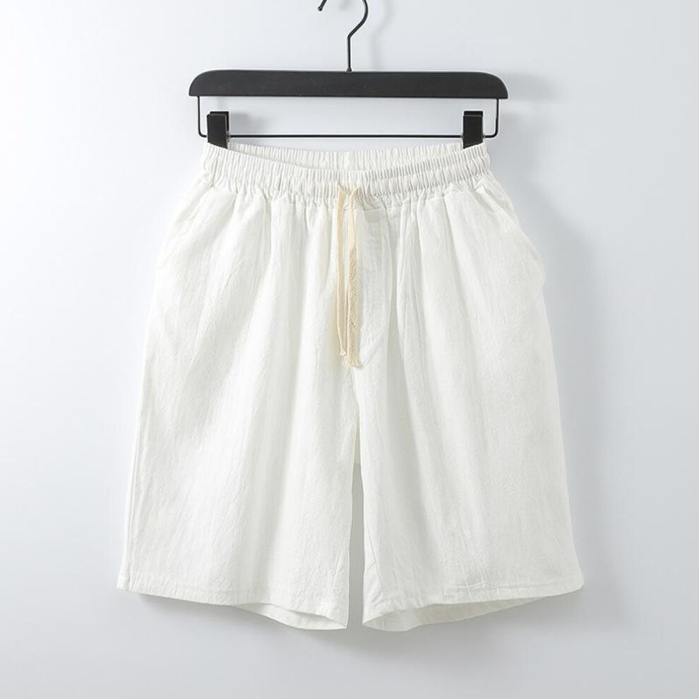 (white, XL) Linen Shorts Men Big Tall Summer Plus Size Elastic Waist Casual Flax Bermuda Male Beach Linen Clothes