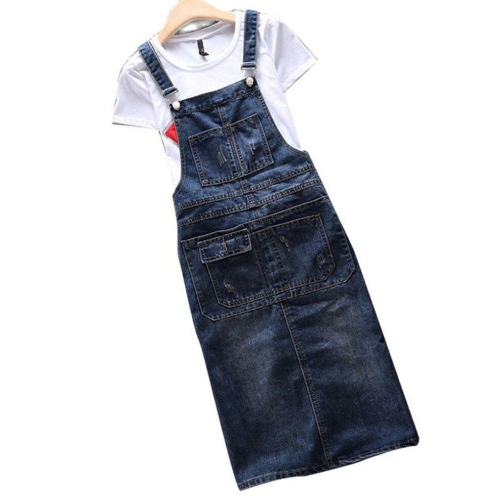 (blue, M) Spring Summer Denim Women&apos;s Dress Loose Spaghetti Strap Dress Large size Jeans Vintage Casual Female Dress Overalls S-5XL