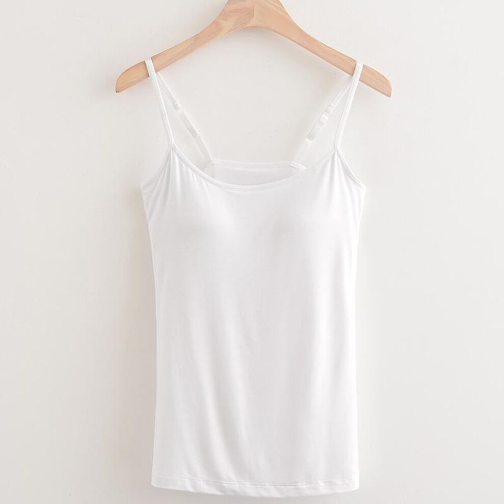 (white, XL) Summer Sleeveless Padded Shirt Strap Basic Tank Top Women Camisoles Tops with Built In Bra