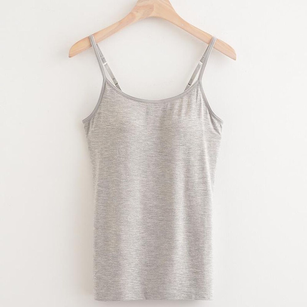 (grey, M) Summer Sleeveless Padded Shirt Strap Basic Tank Top Women Camisoles Tops with Built In Bra