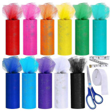 (As show, One size) 11 Colors Rainbow Tulle Rolls Tulle Netting Rolls Tulle Fabric Spool Ribbon 6 Inch By 25 Yards compatible with