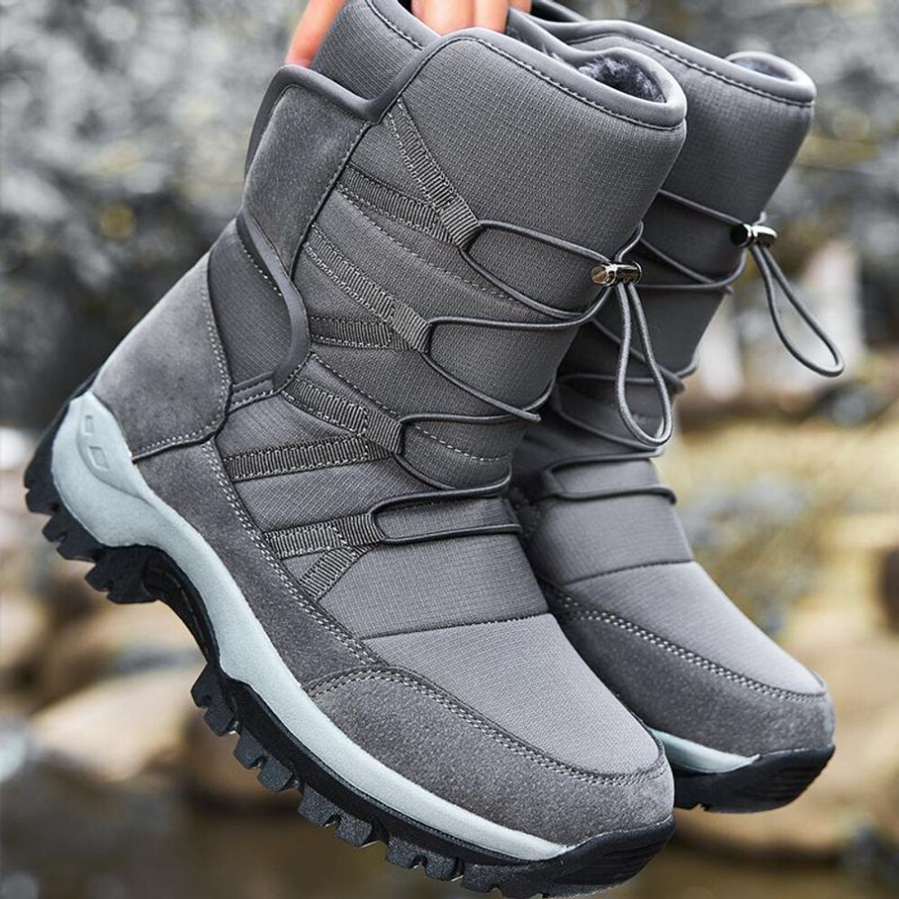 (grey, 45) Men&apos;s Snow Boots To Help Thick Sole Plus Fleece Non -slip and Wear -resistant Winter Large Size Snow Boots