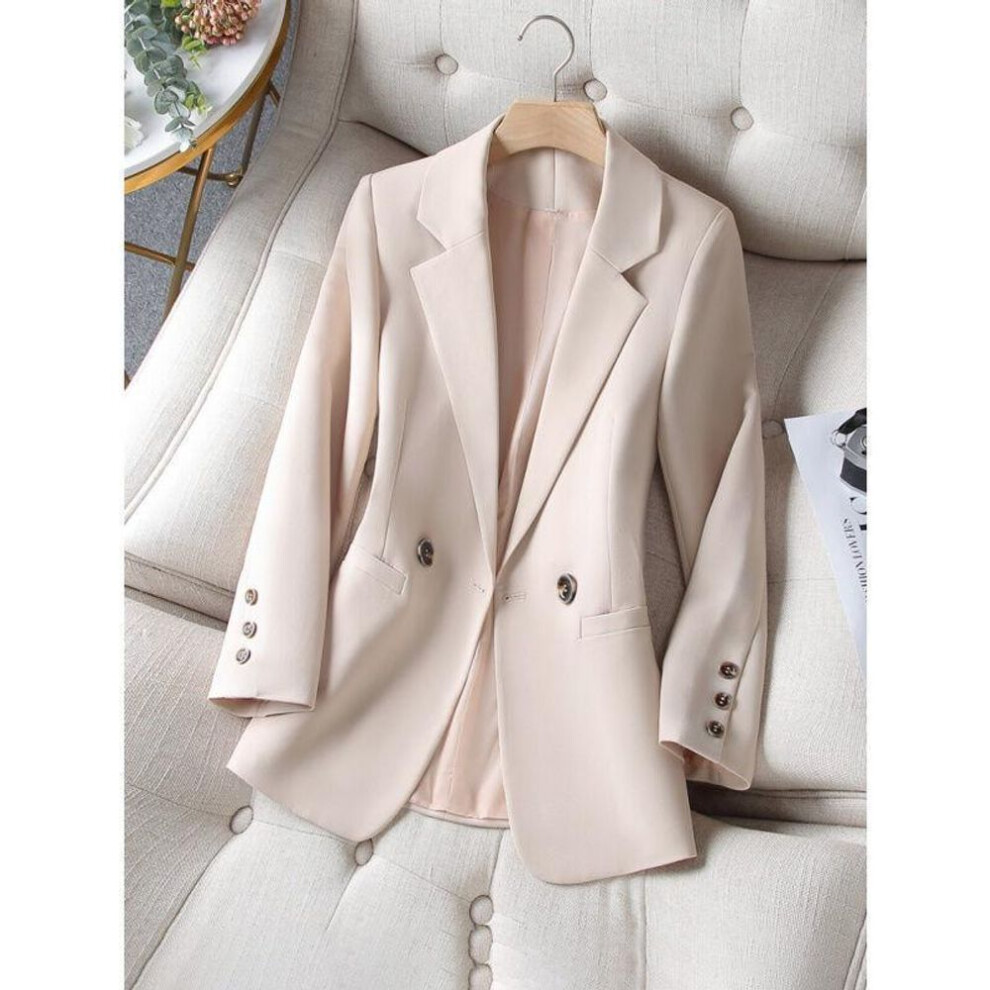 (beige, XXL) Spring Autumn Korean Suit Coat Black Blazer Slim Notched Double Breasted Blazer Formal Clothes