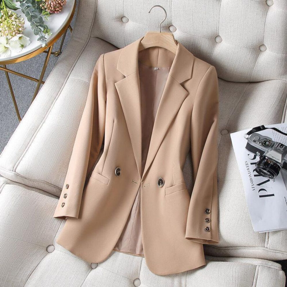 (khaki, XL) Spring Autumn Korean Suit Coat Black Blazer Slim Notched Double Breasted Blazer Formal Clothes