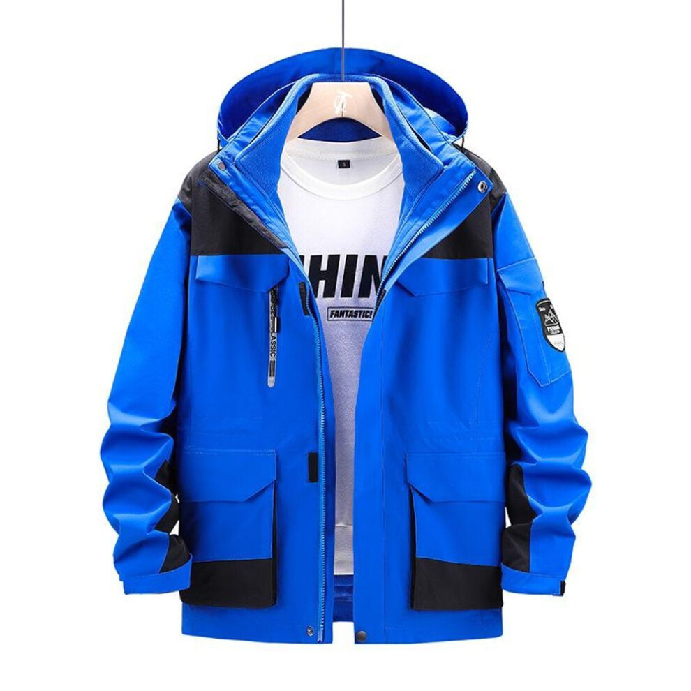 (light blue, XXXL) Winter Plus Size Warm Windproof Waterproof Two-piece Jacket Warm Hooded Mountaineering Suit