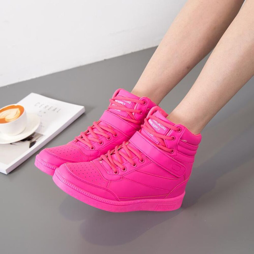 (rose, 38) Women&apos;s Outdoor Sports Shoes Lady Students Casual Ankle Boots Increased Wedges High Top Sneakers