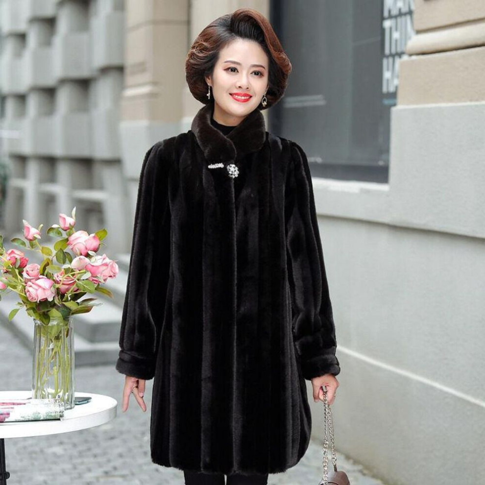 (black, XXL) Mink Women&apos;s Long Coat Middle-aged and Old-age Foreign Style Mink Coat