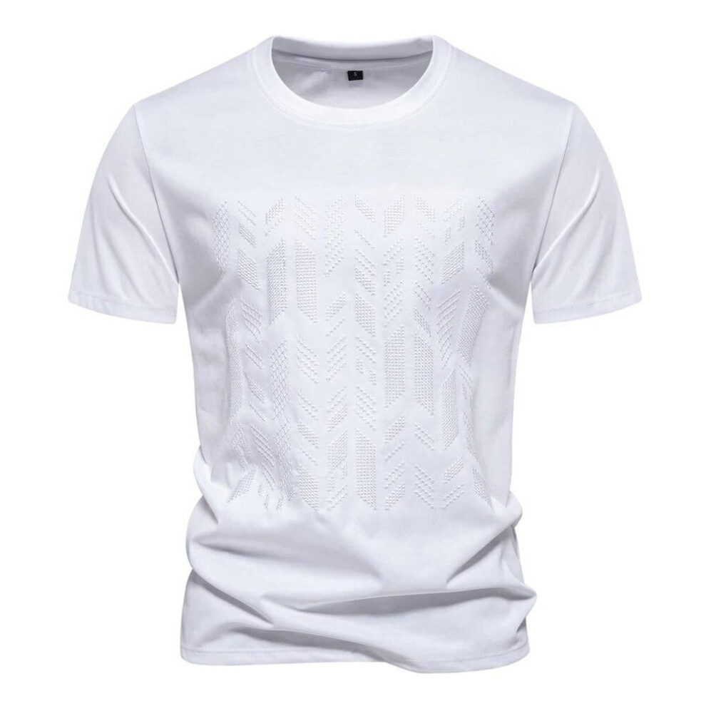 (white, EUR XXL 95-105kg) Summer Cool Cotton Blend T-shirt for Men Short Sleeve Brand Quality Embroidery Mens T Shirts