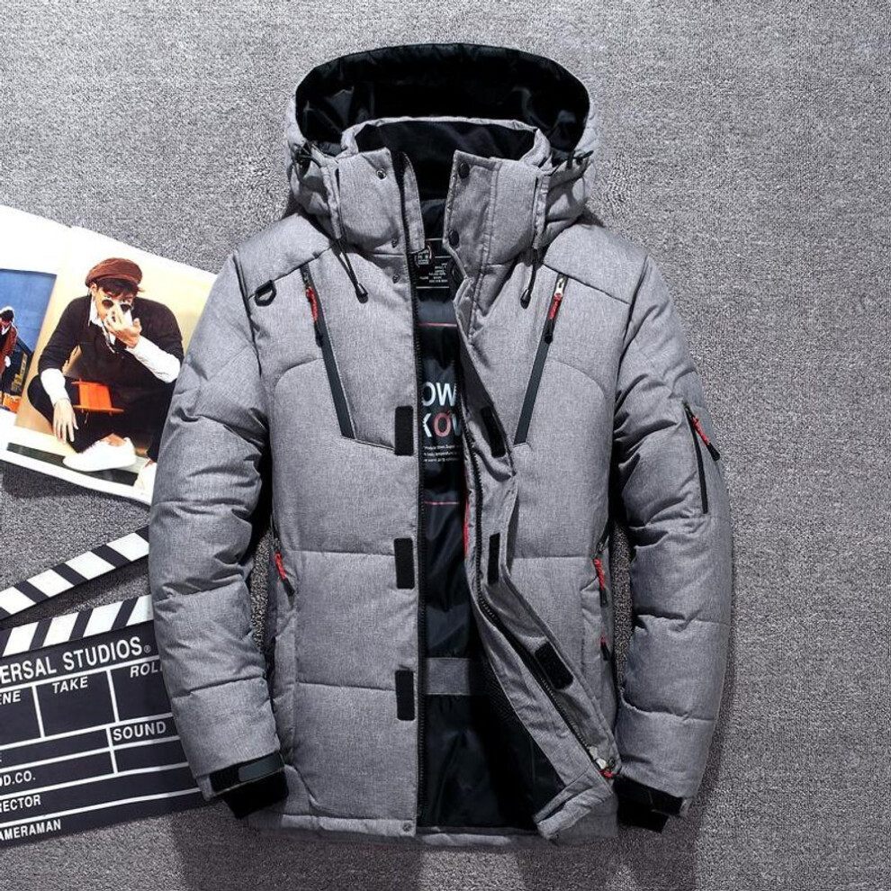 (grey, 4XL) Men&apos;s White Duck Down Jacket Warm Hooded Thick Puffer Jacket Coat Male Casual  Overcoat Thermal Winter Parka Men